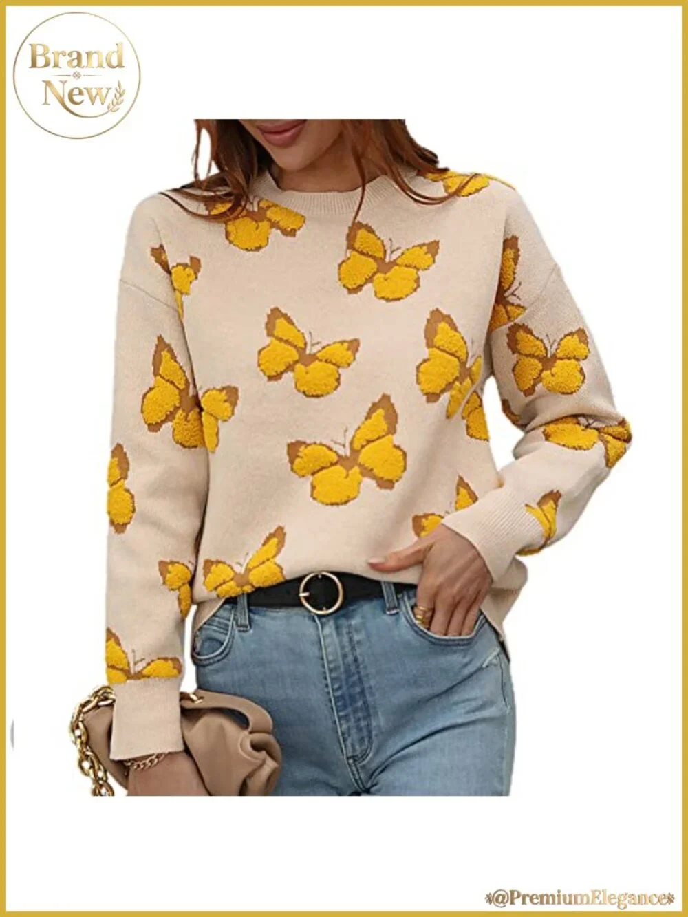 Women's Leopard Print Knitted Pullover Sweater Long Sleeve Crew Neck Jumper